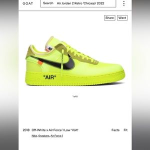 2018 Off White x Air Force 1 Low “Volt” sz 14